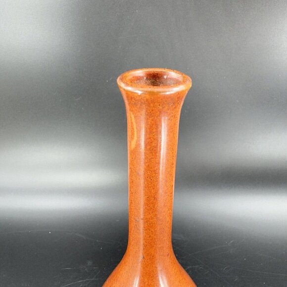 Vintage Japanese Ceramic Bud Vase Vessel Rusty Orange Glaze Ceramic Vase Decor - Picture 11 of 12
